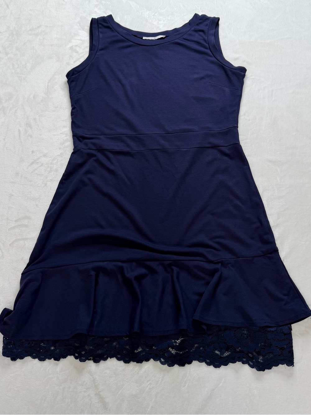 Women’s Sleeveless Navy Dress with Lace Hem Sz 18
